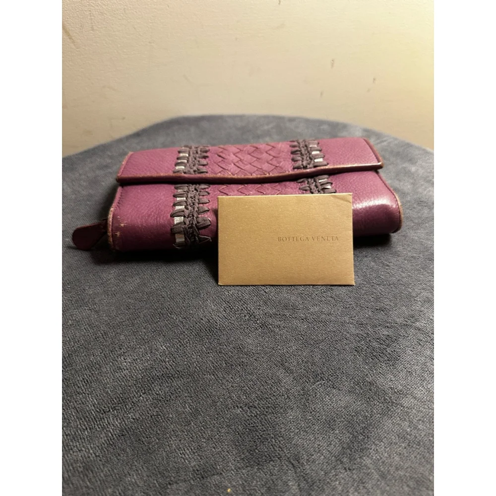 Bottega Veneta Purple Leather Long Snap Wallet w/ Woven Detail - Picture 4 of 15